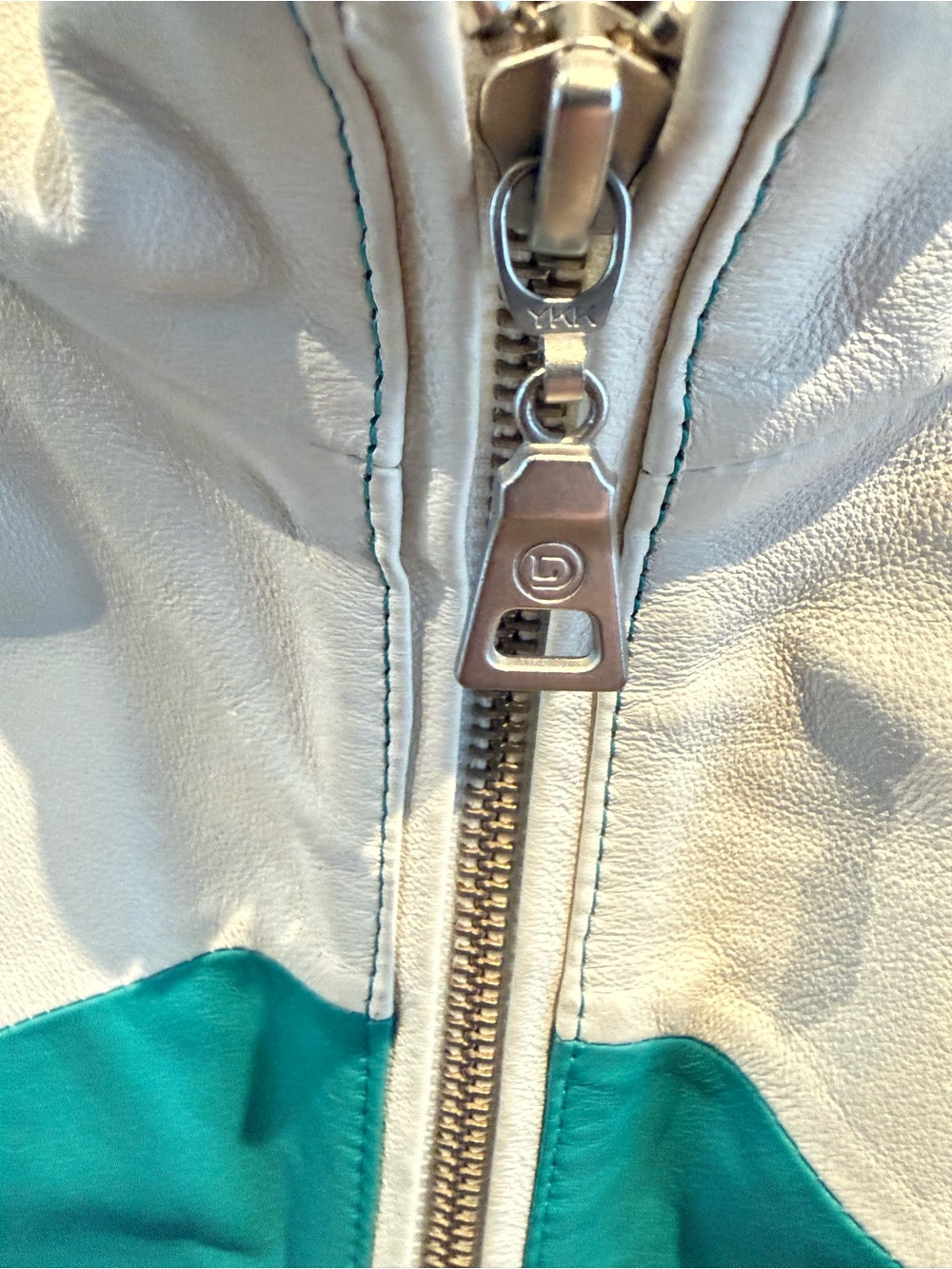 Danier Genuine Leather Teal Blue White Colourblock Moto Jacket 2XS Y2K - Picture 5 of 10